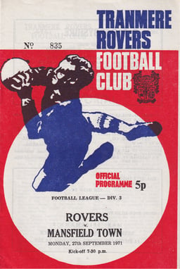 Tranmere Rovers v Mansfield Town Match Programme 1971-09-27